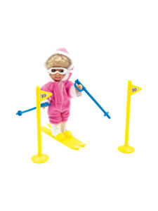 JÄGERNDORFER Skipuppe Paula mit Ski + Torstange Kinder Spielzeug blau