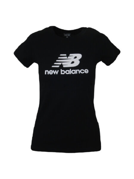 NEW BALANCE Essentials Stacked Logo Damen T-Shirt | M | schwarz