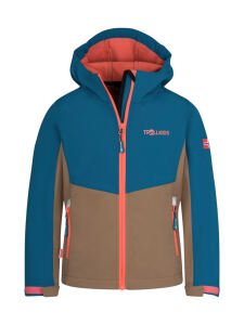 TROLLKIDS Kristiansand Kinder Softshell Jacke mit Kapuze atlantic blue/glow orange/dark navy Gr. 116