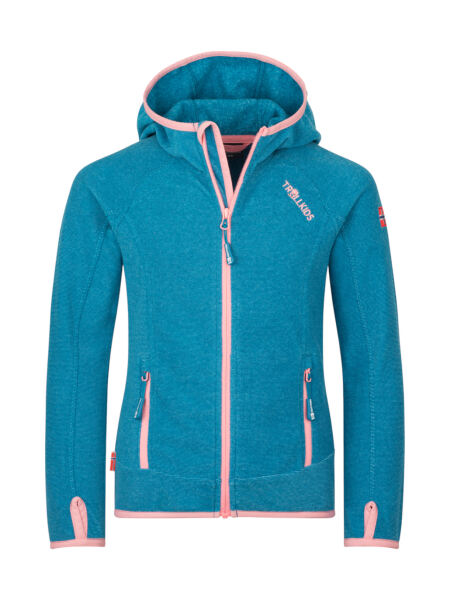 TROLLKIDS Sandefjord Mädchen Fleece Jacke mit Kapuze harbor blue/peony rose Gr. 116