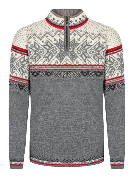 DALE OF NORWAY Vail Weatherproof Sweater Herren Pullover aus Wolle smoke raspberry offwhite charc | L