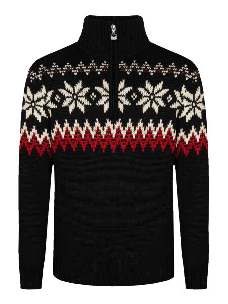 DALE OF NORWAY Myking Sweater Herren Pullover aus Merinowolle black raspberry offwhite | L