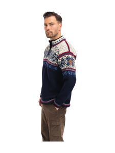 DALE OF NORWAY Vail Sweater Herren Pullover aus Wolle midnightnavy redrose offwhite 3XL